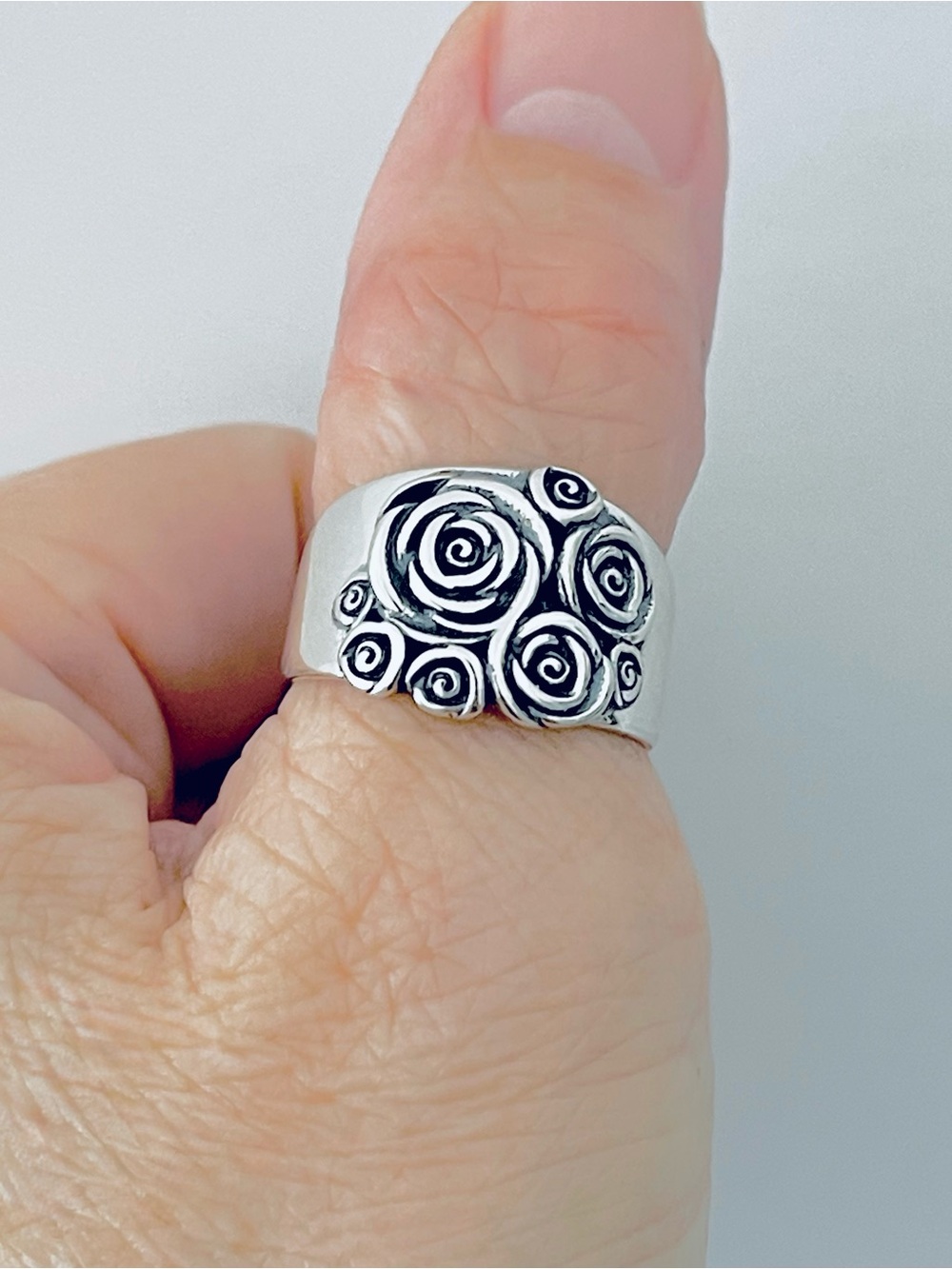Sterling Silver Statement Bouquet of Roses Ring, Flower Love Rose Silver Rings
